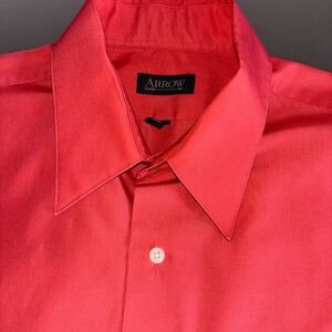 Arrow Mens Short Sleeve Shirt New Size 16 Large‎ Coral Wrinkle Free
